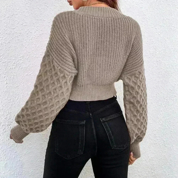 Khaki Casual Women's Cable Knit Drop Shoulder Cardigan - Picture 2 of 6